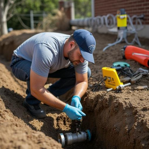 Localização de vazamento em tubulação subterrânea em jardim